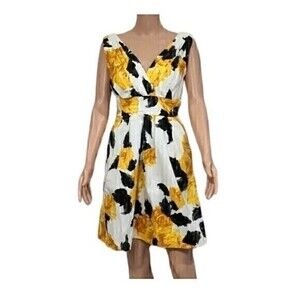 Corey P vintage pin-up yellow floral v-neck sleeveless dress Size 10